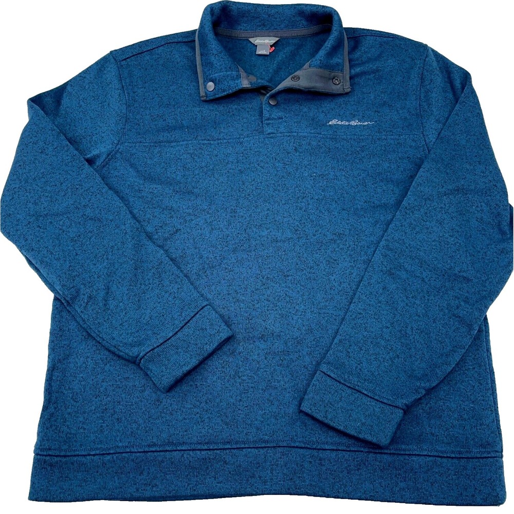 Eddie‎ Bauer Sweater Men Large Blue Pullover Quarter Snap T Jacket Hiking Camp